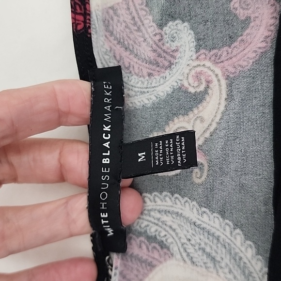 WHBM Paisley Black Bell Sleeve Boho Tunic Top Size M - Picture 11 of 13